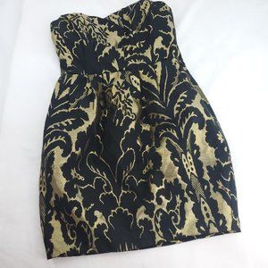 H&M Womens Gold Black Semi Sweetheart Neck Strapless Fully Lined Tube Dress Sz 8